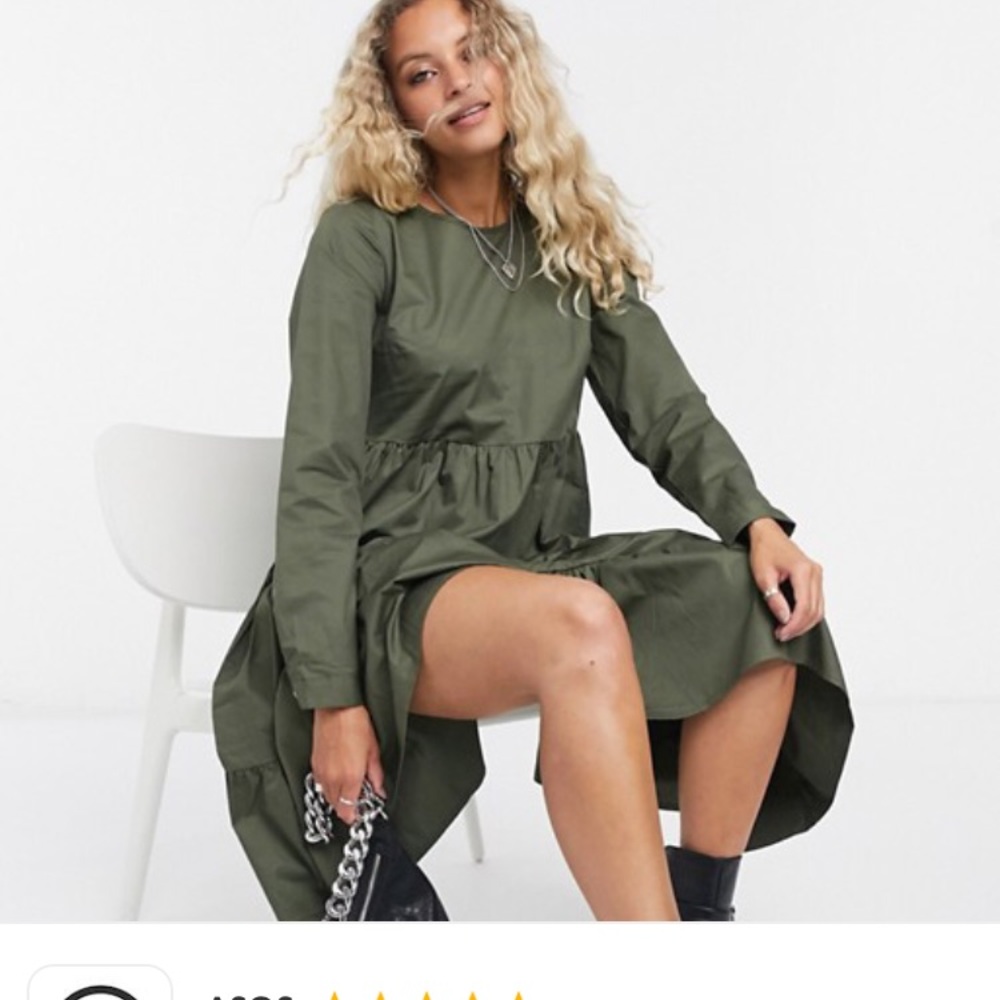 ASOS Vila Tiered smock dress in khaki.